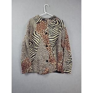 Weavz Colorful Animal Print Abstract Seersucker LS Button Up Shirt Women's XL